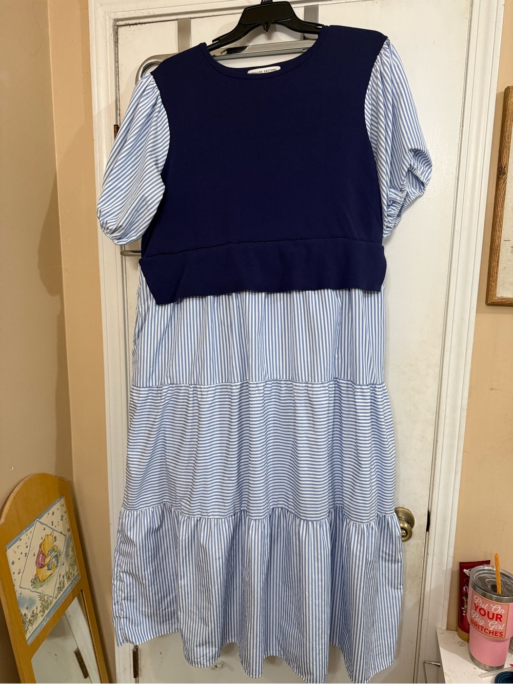 Navy & Light Blue Striped Layered Dress